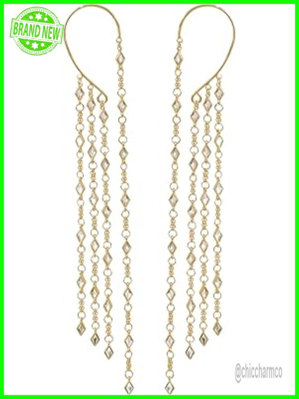 Zirconia Fringe Earcuff Ear Wrap 14K Yellow/White Gold Plated Hypoallergenic
